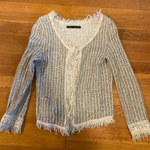 Zara sliver thread cream blazer fringe M jacket